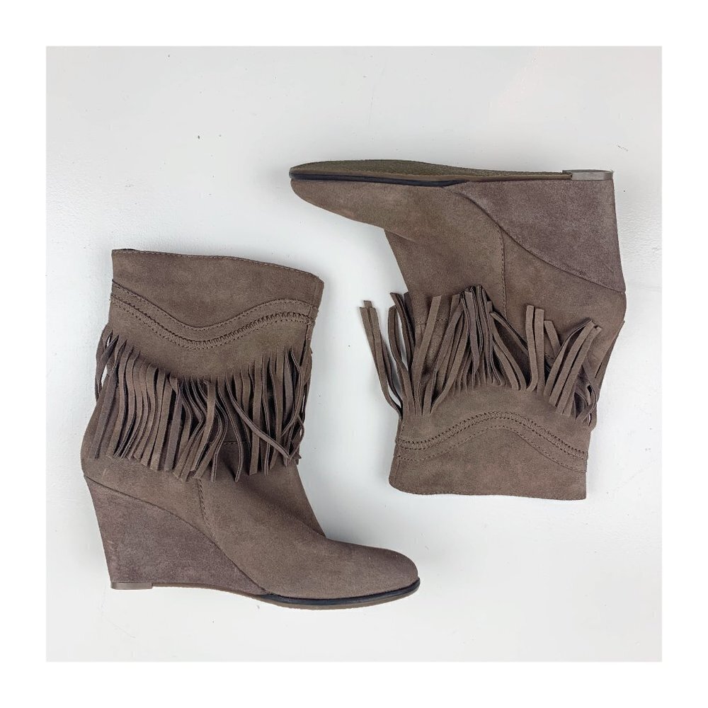 Steven by Steve Madden Eragon Taupe Suede Fringe Booties Women's Size 8